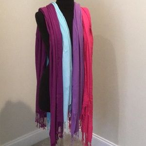 scarf/wrap collection. purple blue and pink